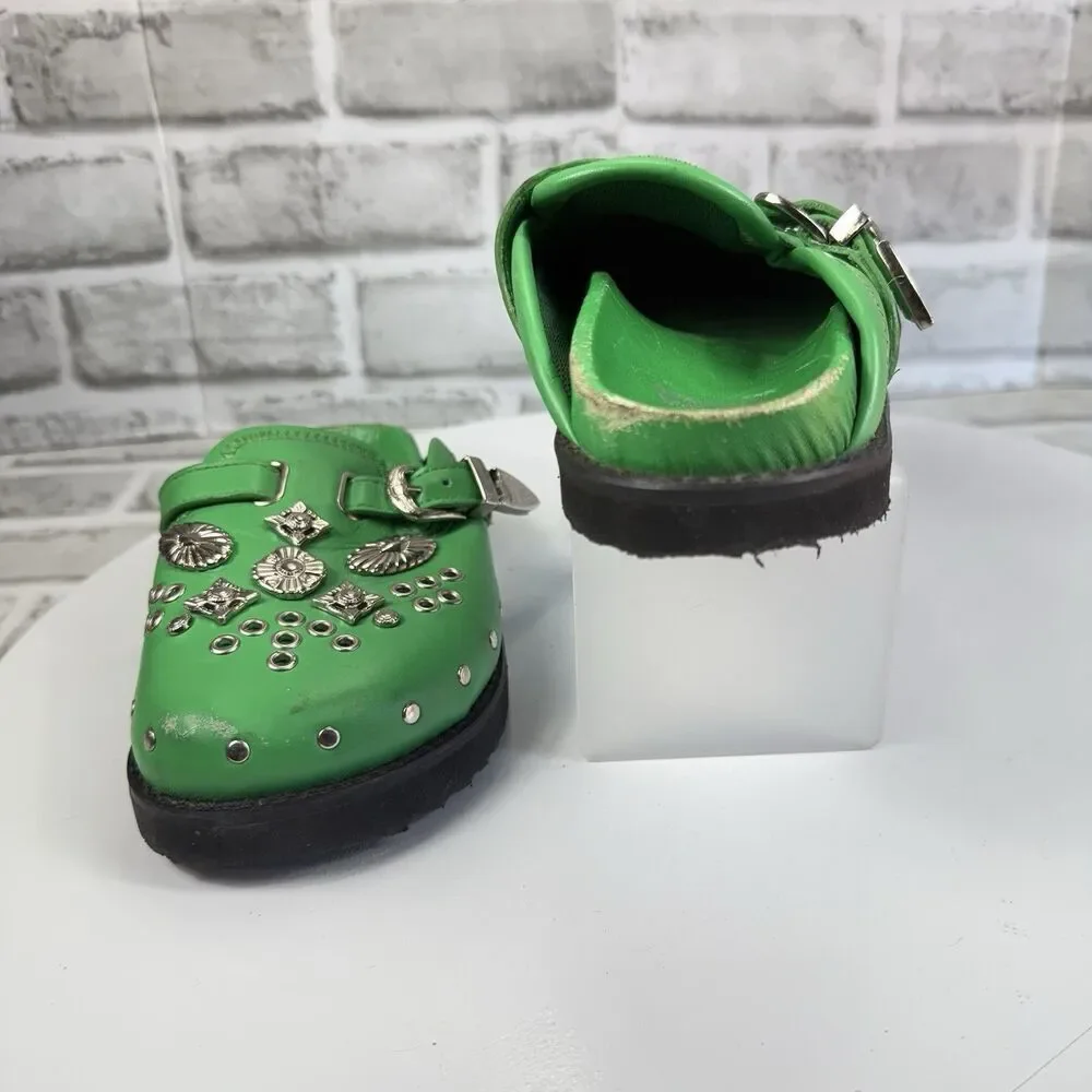 Toga Virilis Archives Green Metal Sabot Eyelet Mules Size 31 EU- US 13/13.5 Kids